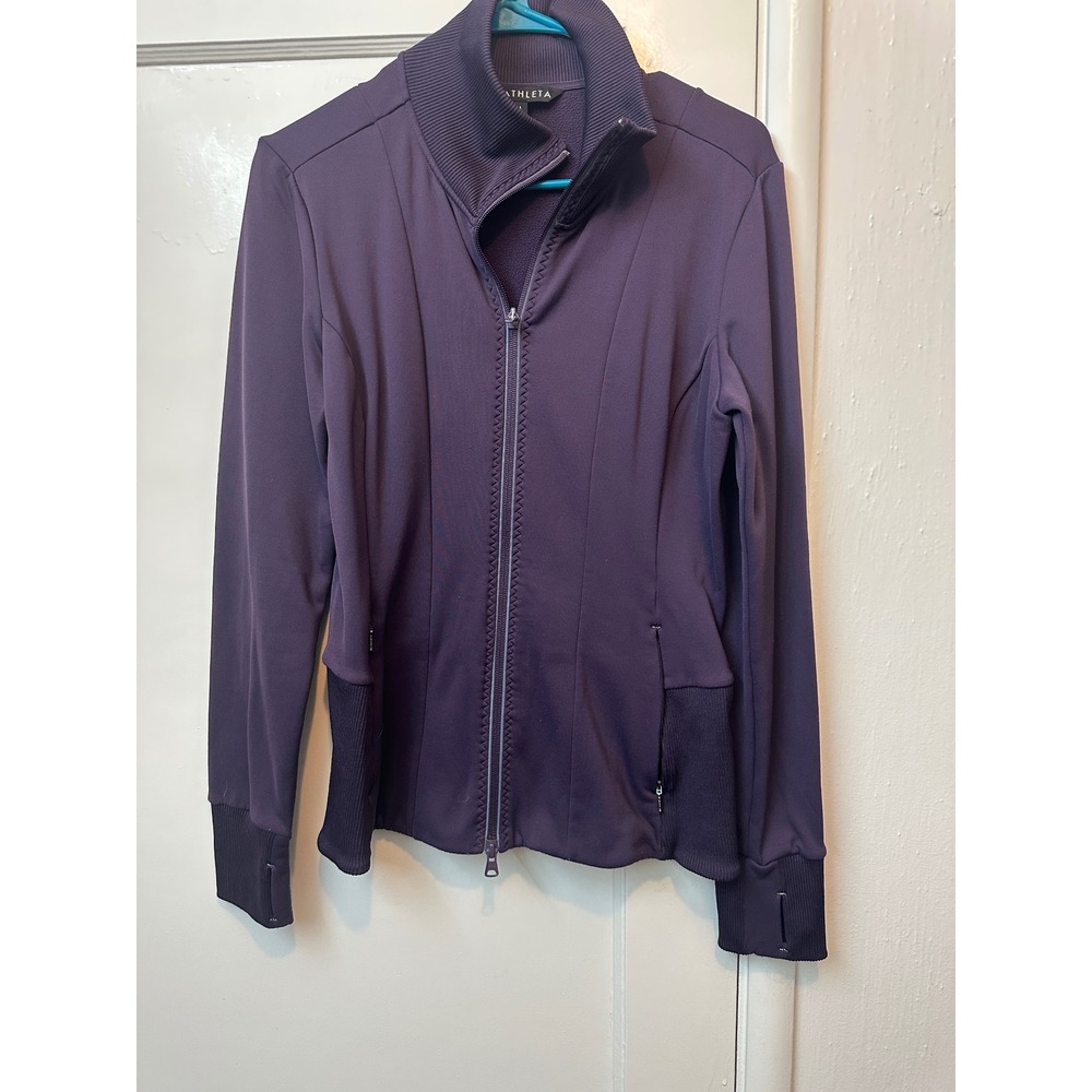 Athleta Stronger Fleece Full‎ Zip Jacket Purple Thumbholes 350836 Womens Medium